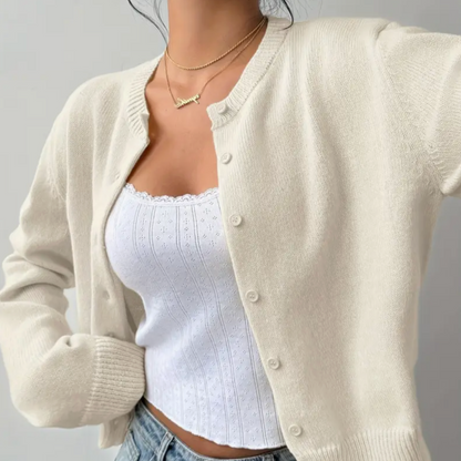 Chic Cropped Knapp Cardigan – Koselig Strikk for Hverdagsstil