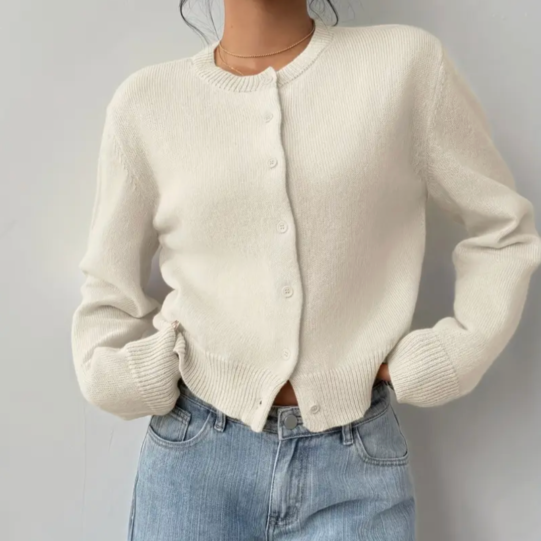 Chic Cropped Knapp Cardigan – Koselig Strikk for Hverdagsstil