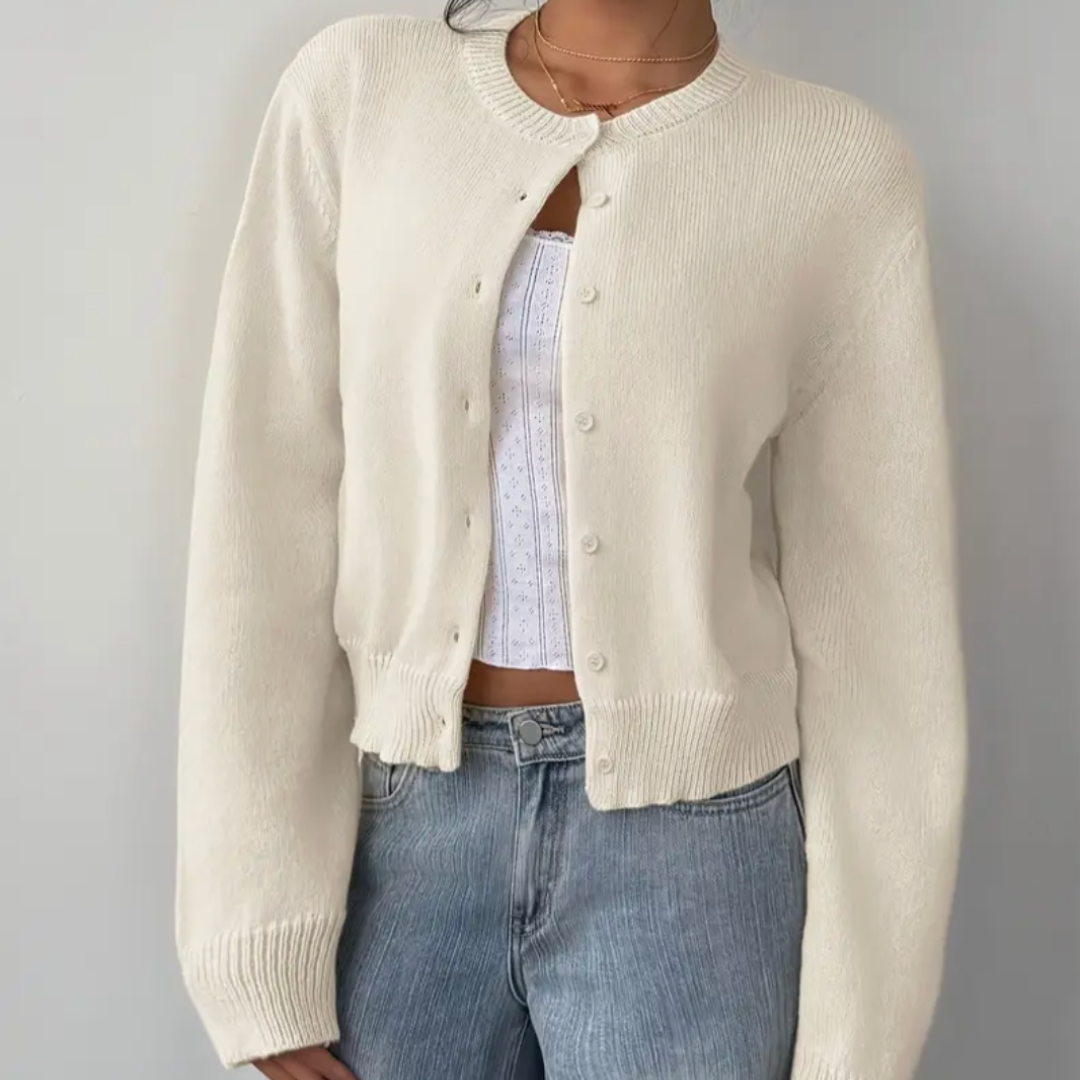 Chic Cropped Knapp Cardigan – Koselig Strikk for Hverdagsstil