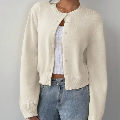 Chic Cropped Knapp Cardigan – Koselig Strikk for Hverdagsstil