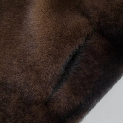 Chic Mørk Brun Lang Fuskepels Frakk for Vinterbruk