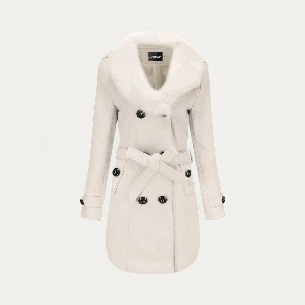 Chic Kvinners Kunstpels Krage Trench Coat