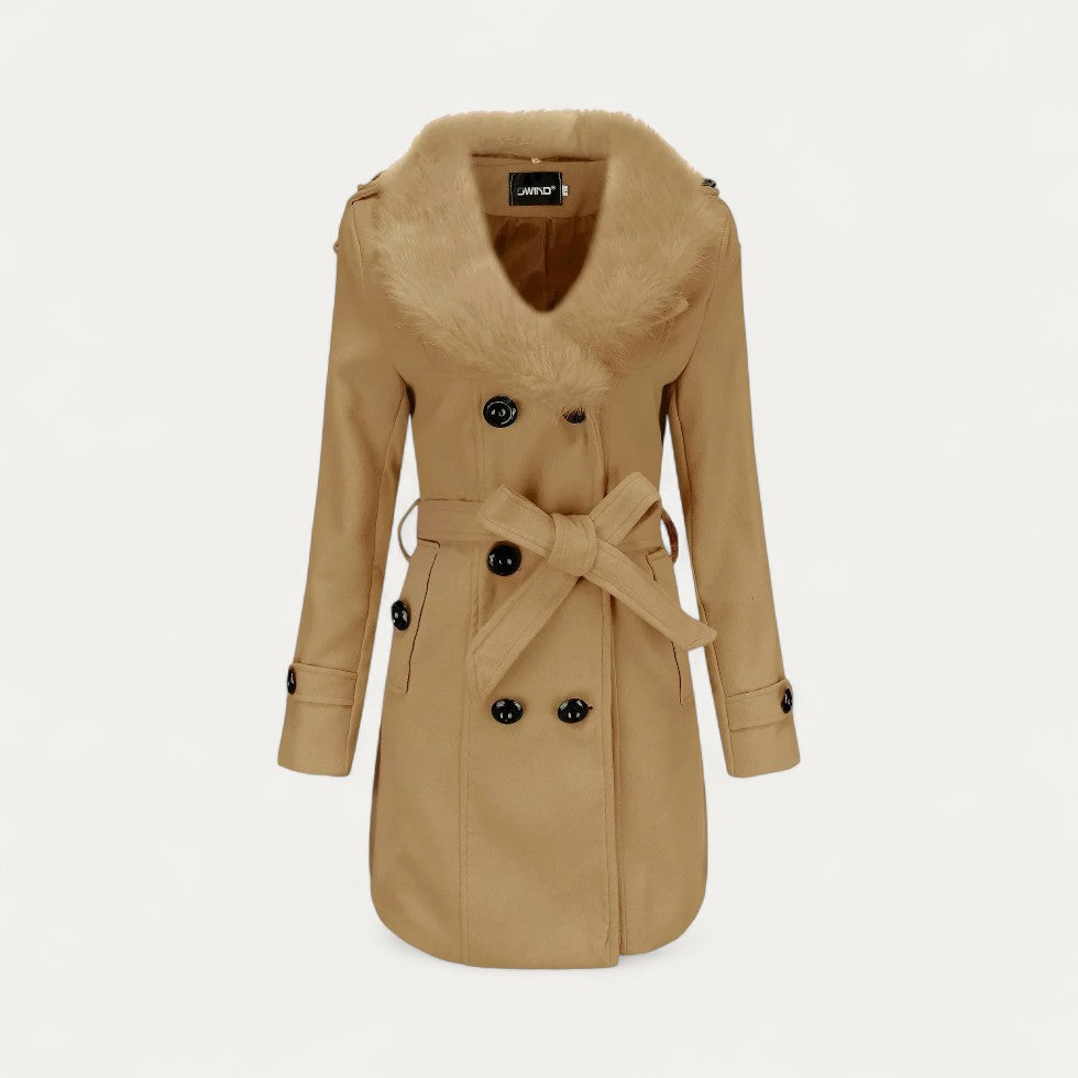 Chic Kvinners Kunstpels Krage Trench Coat