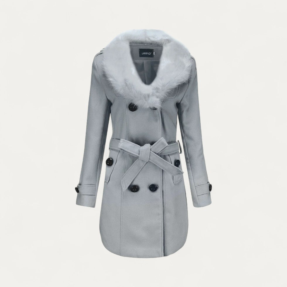 Chic Kvinners Kunstpels Krage Trench Coat