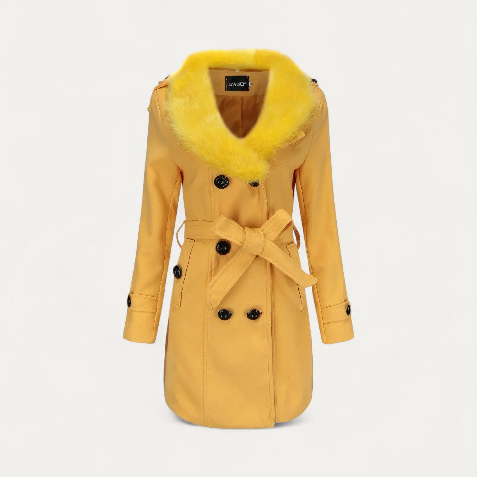 Chic Kvinners Kunstpels Krage Trench Coat