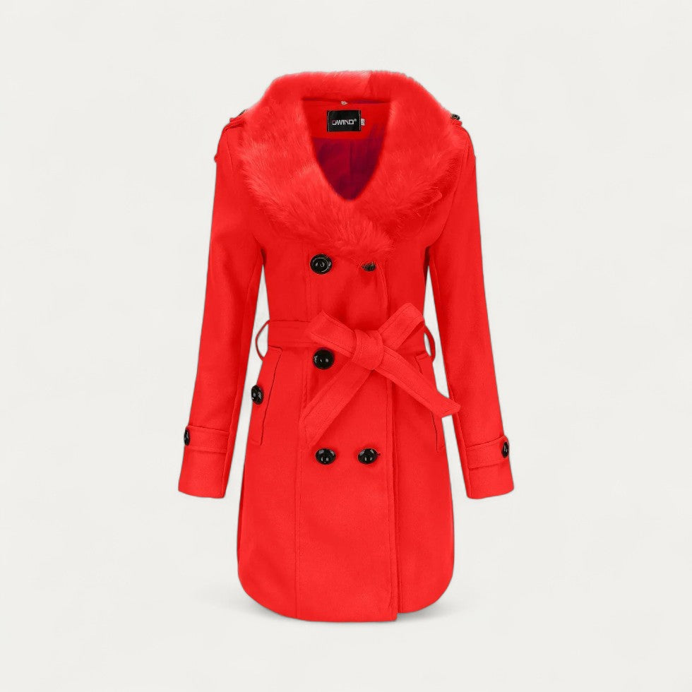Chic Kvinners Kunstpels Krage Trench Coat