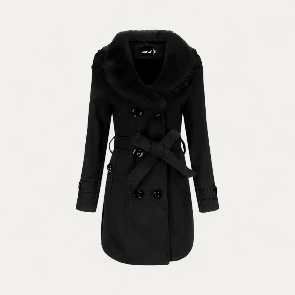 Chic Kvinners Kunstpels Krage Trench Coat