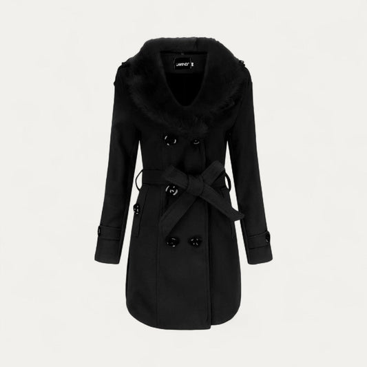 Chic Kvinners Kunstpels Krage Trench Coat