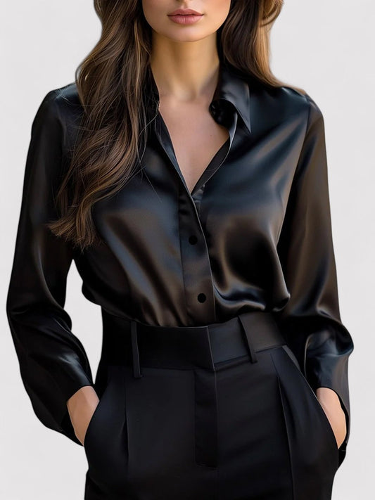 Chic Satin Langermet Bluse for Alle Anledninger
