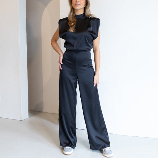 Chic Høy Hals Bred Ben Jumpsuit for Formelle Anledninger