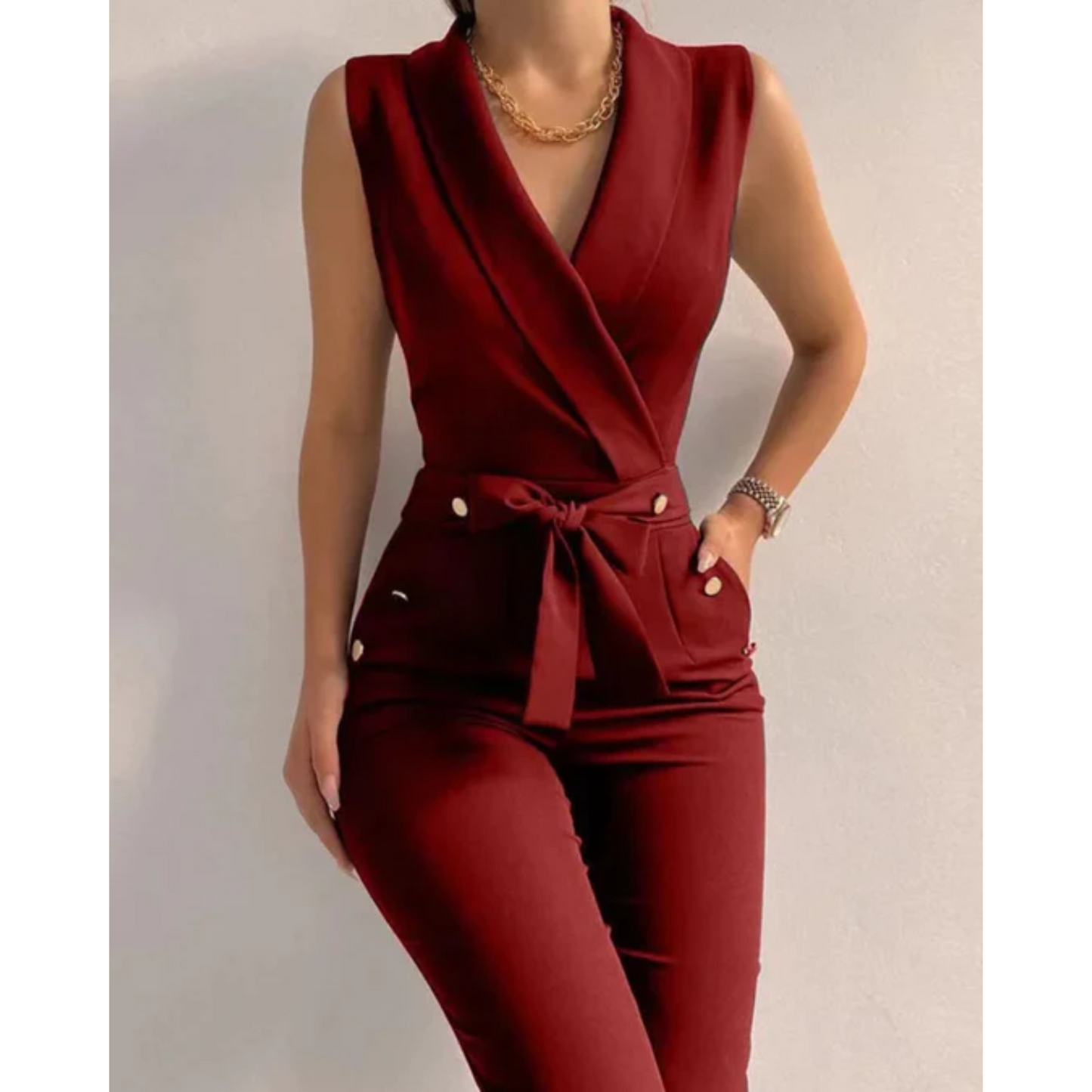Chic Uten Ermer V-Hals Jumpsuit for Spesielle Anledninger
