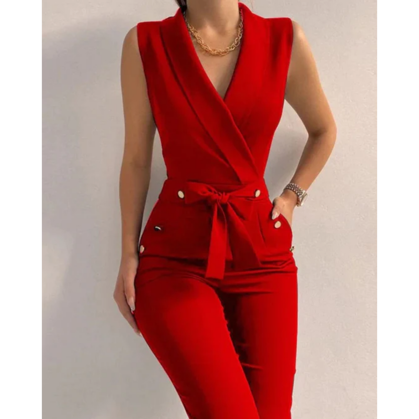 Chic Uten Ermer V-Hals Jumpsuit for Spesielle Anledninger