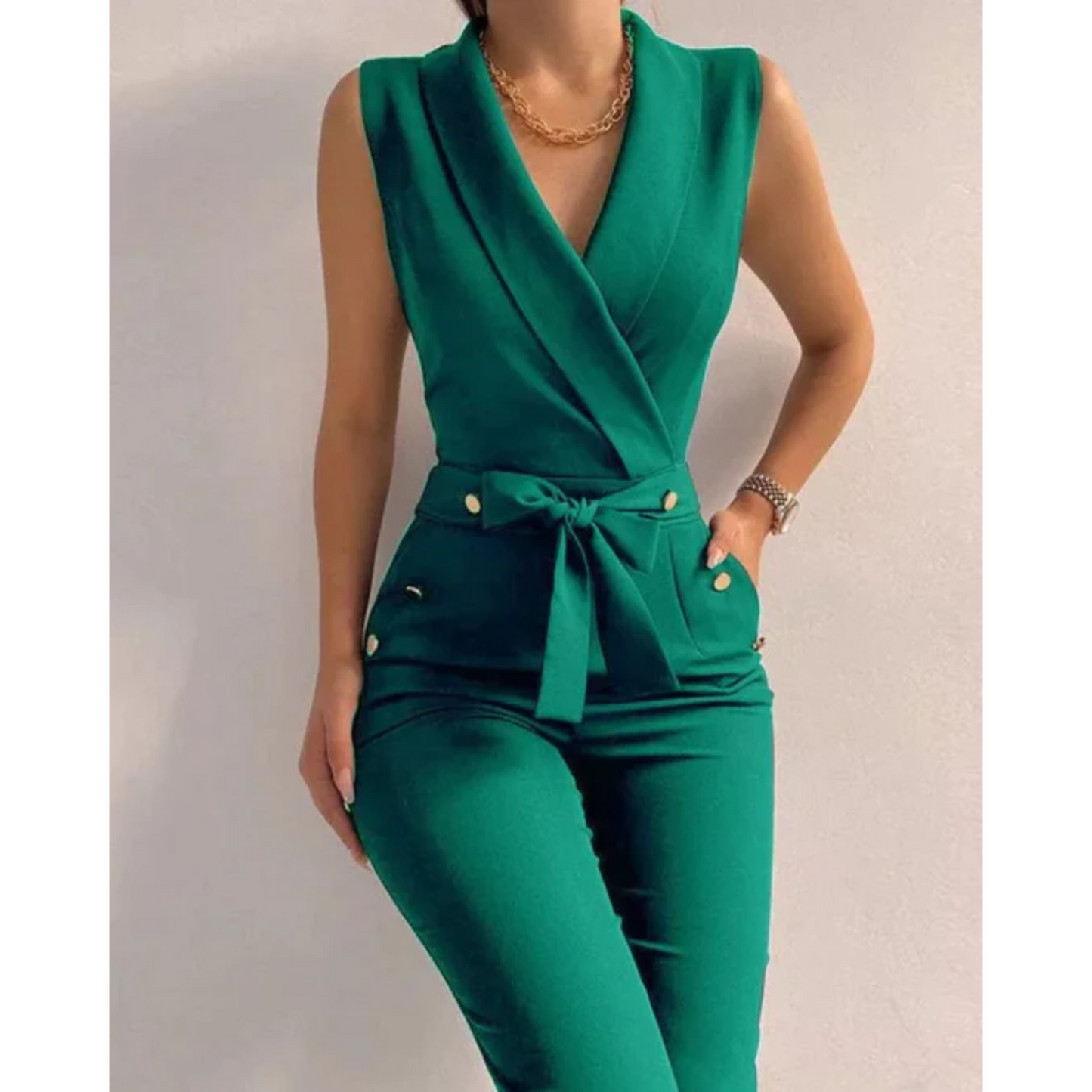 Chic Uten Ermer V-Hals Jumpsuit for Spesielle Anledninger