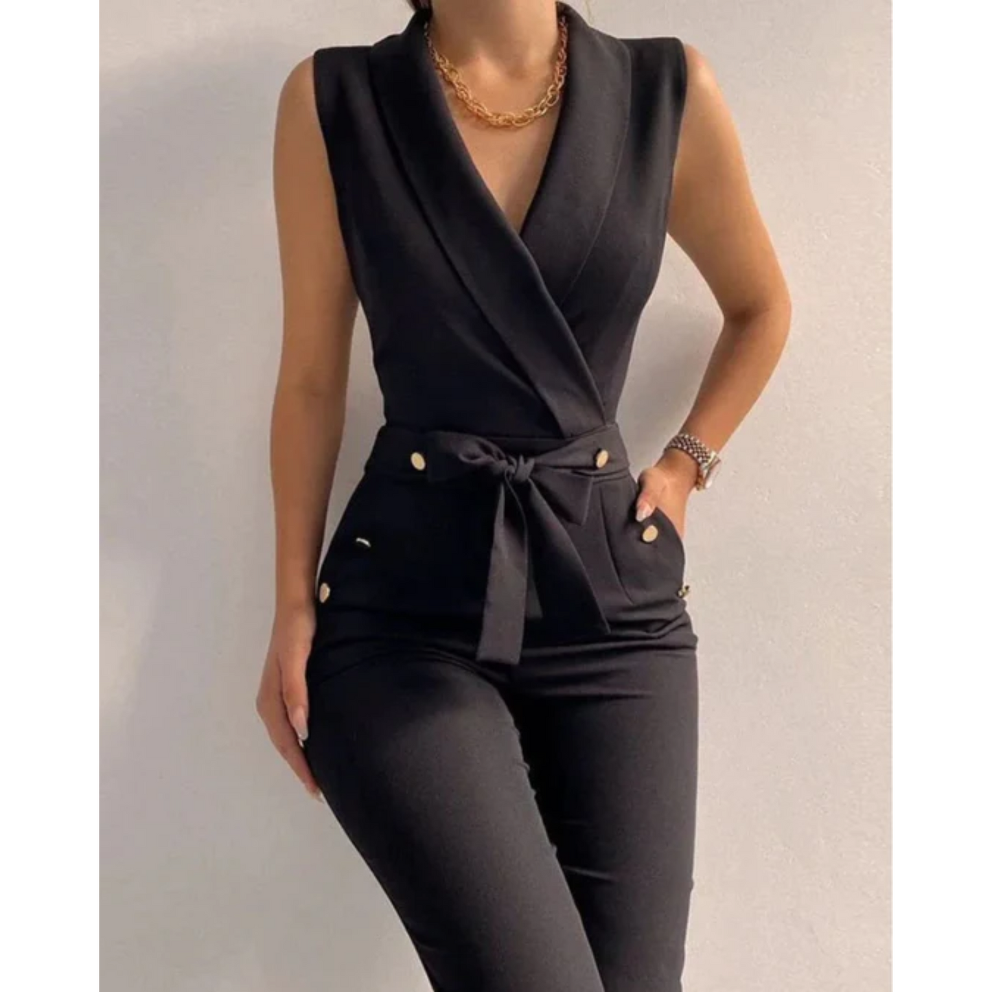 Chic Uten Ermer V-Hals Jumpsuit for Spesielle Anledninger