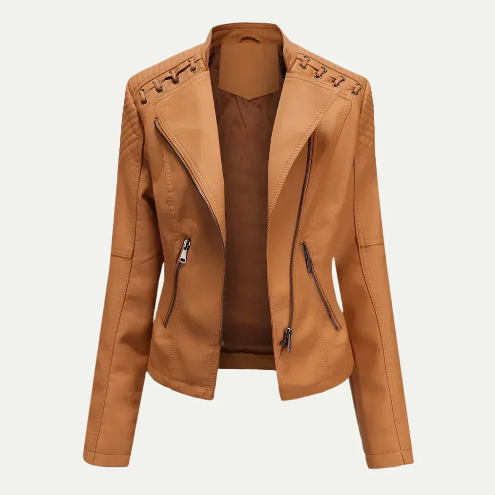 Chic Asymmetric Zip Women's Jacket with Quilted Shoulders