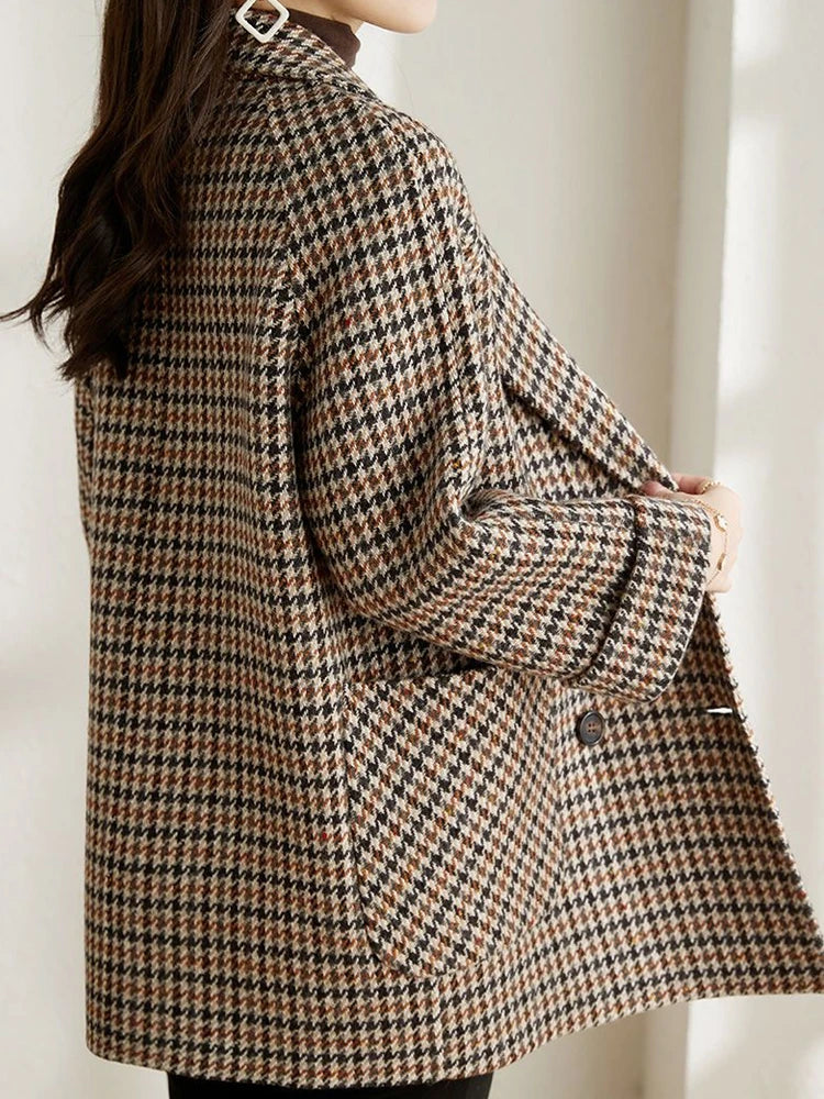 Kvinnes Lang Rutete Blazer - Chic Høst-Vinter Mote