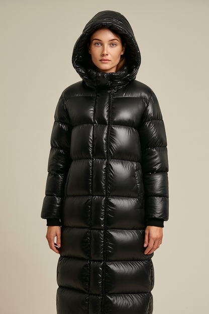 Maxi Quilted Winter Jacket for Women – Hooded Puffer Coat