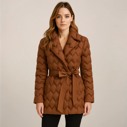 Quilted Women's Puffer Jacket with Belted Waist