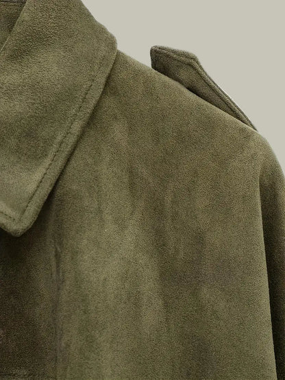 Kvinnes Oversized Faux Suede Jakke for Chic Stil