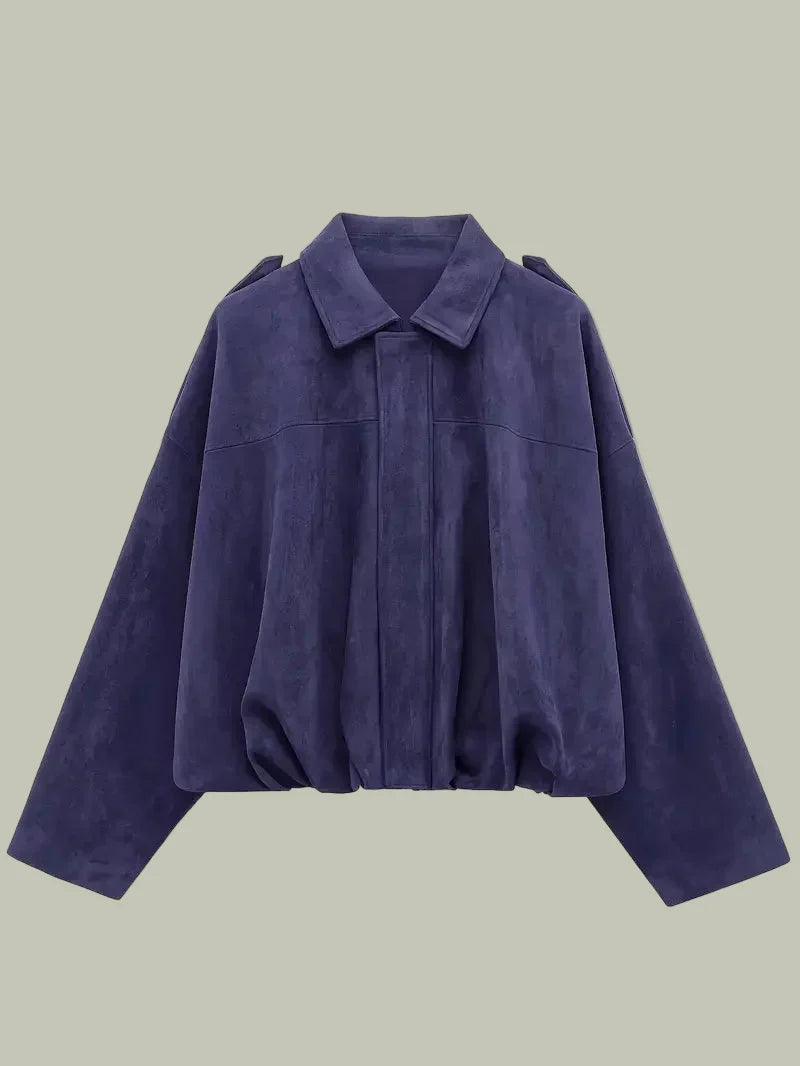 Kvinnes Oversized Faux Suede Jakke for Chic Stil