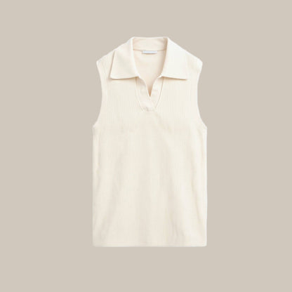 Chic Dame Strikket Topp med Åpen Krage V-Utringning