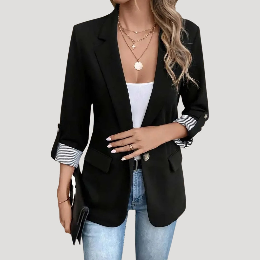 Chic Dame Blazer - Klassisk Stil med Oppbrettede Ermer