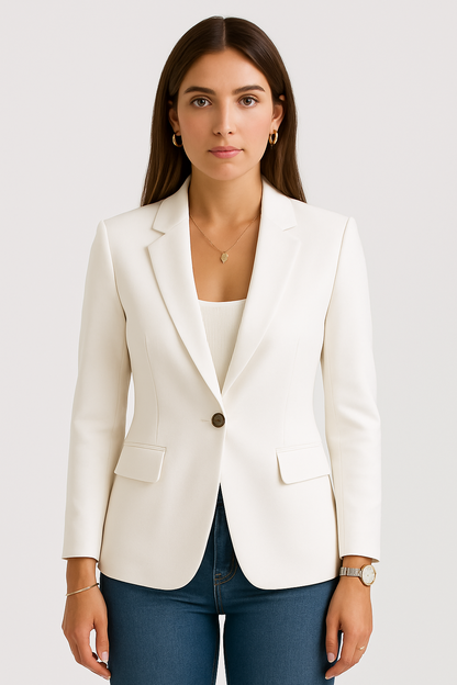 Stilig Hvit Blazer for Damer - Elegant Slim Fit
