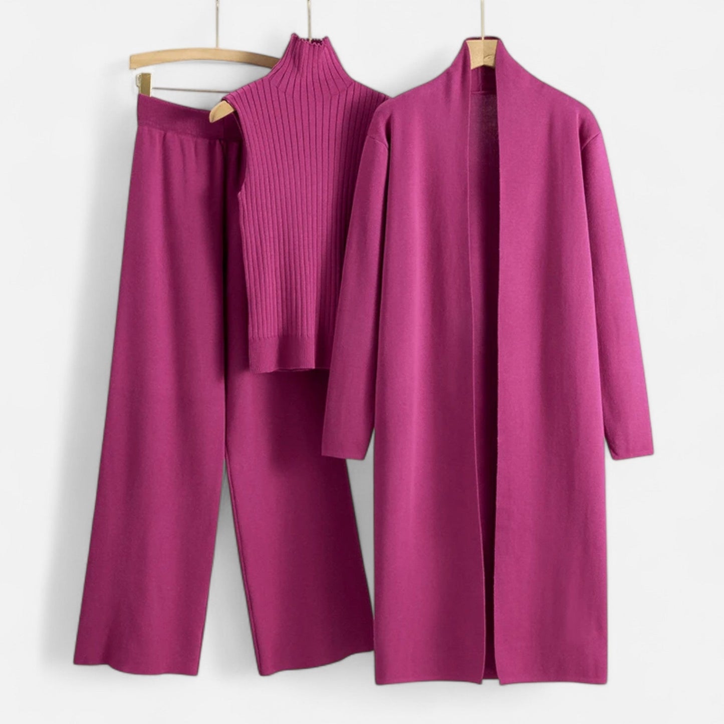 Chic Kvinners Tre-Delt Sett: Uten Ermer Topp, Vide Bukser & Lang Cardigan for Enhver Anledning