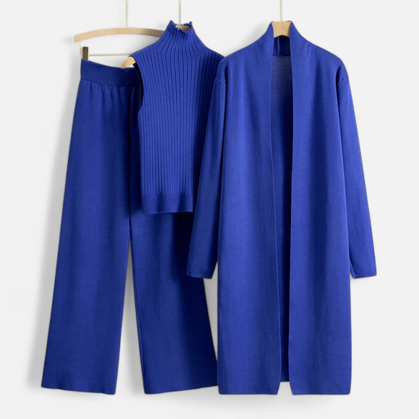 Chic Kvinners Tre-Delt Sett: Uten Ermer Topp, Vide Bukser & Lang Cardigan for Enhver Anledning