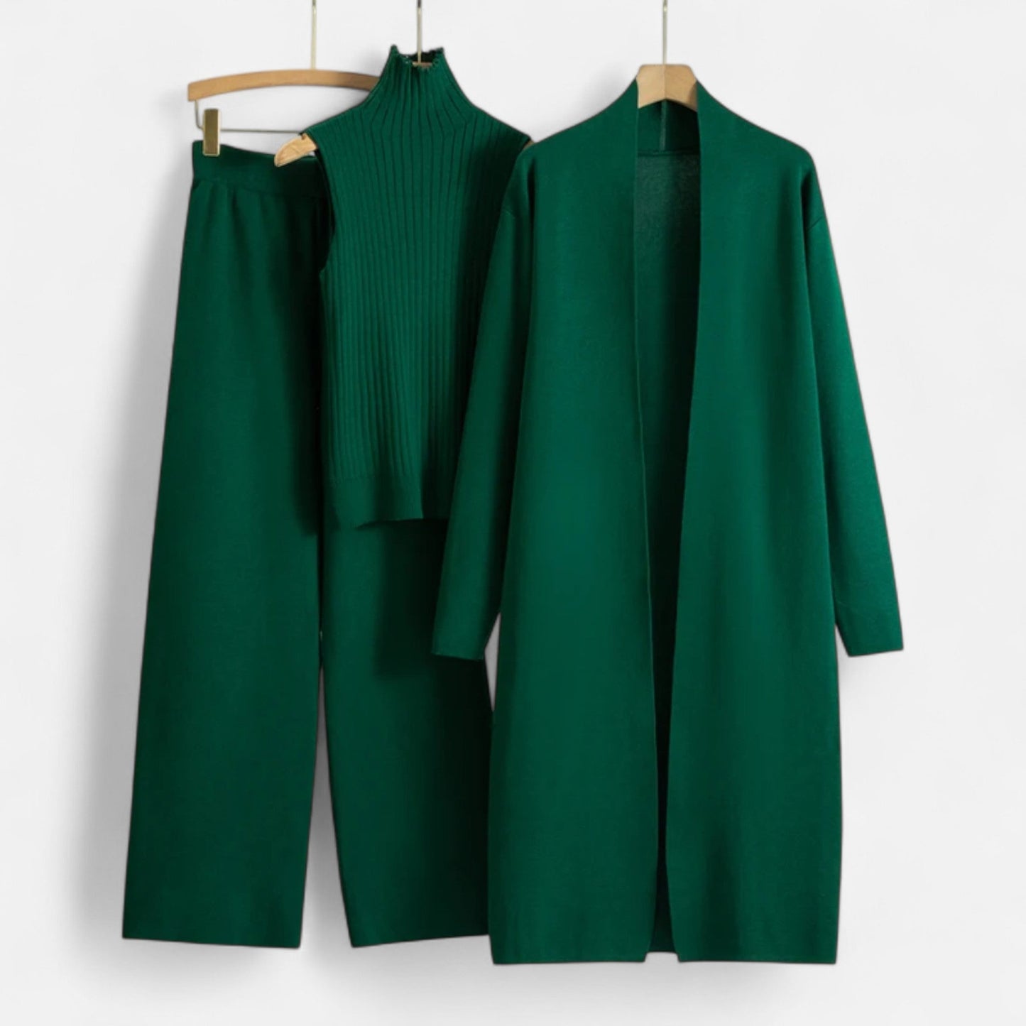 Chic Kvinners Tre-Delt Sett: Uten Ermer Topp, Vide Bukser & Lang Cardigan for Enhver Anledning