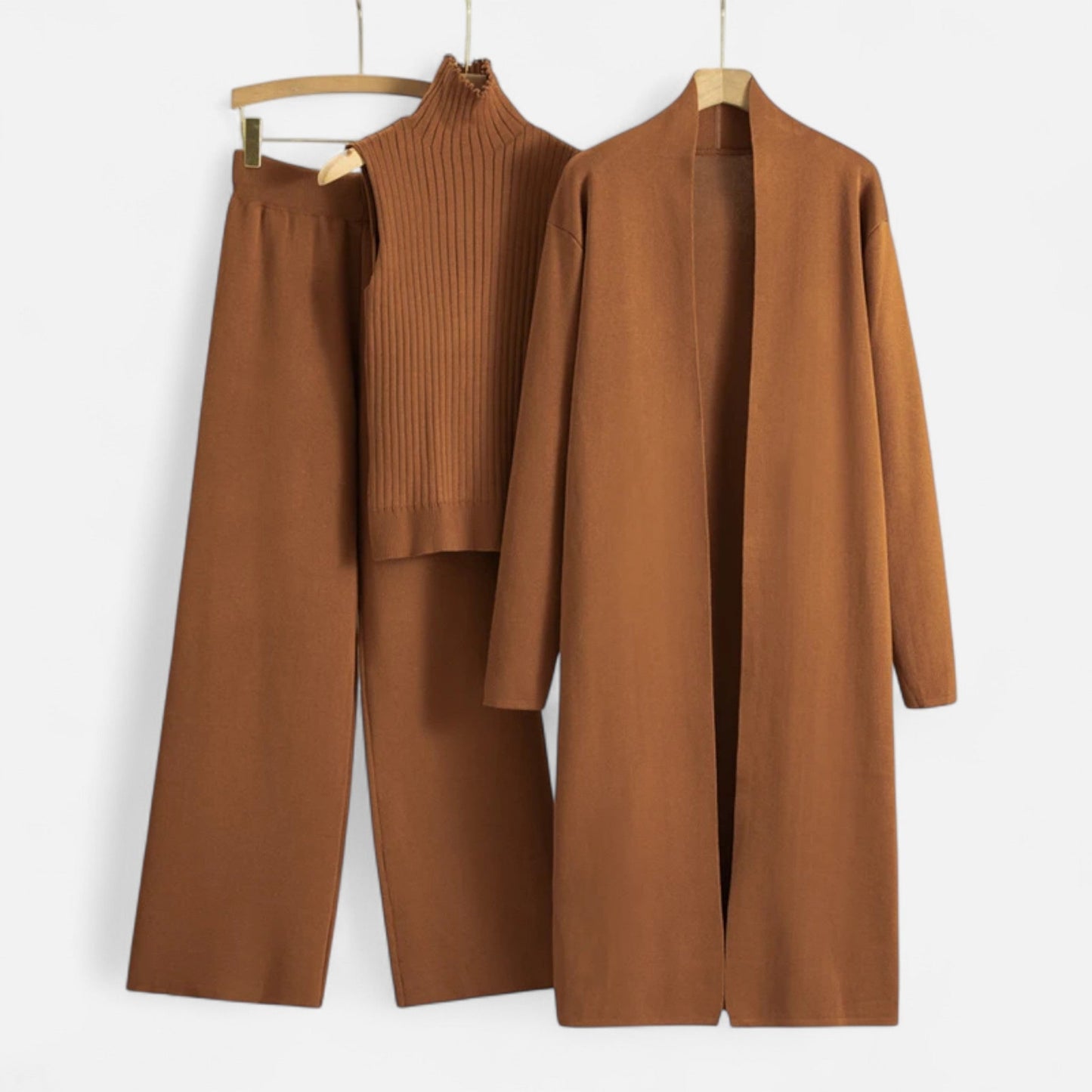 Chic Kvinners Tre-Delt Sett: Uten Ermer Topp, Vide Bukser & Lang Cardigan for Enhver Anledning