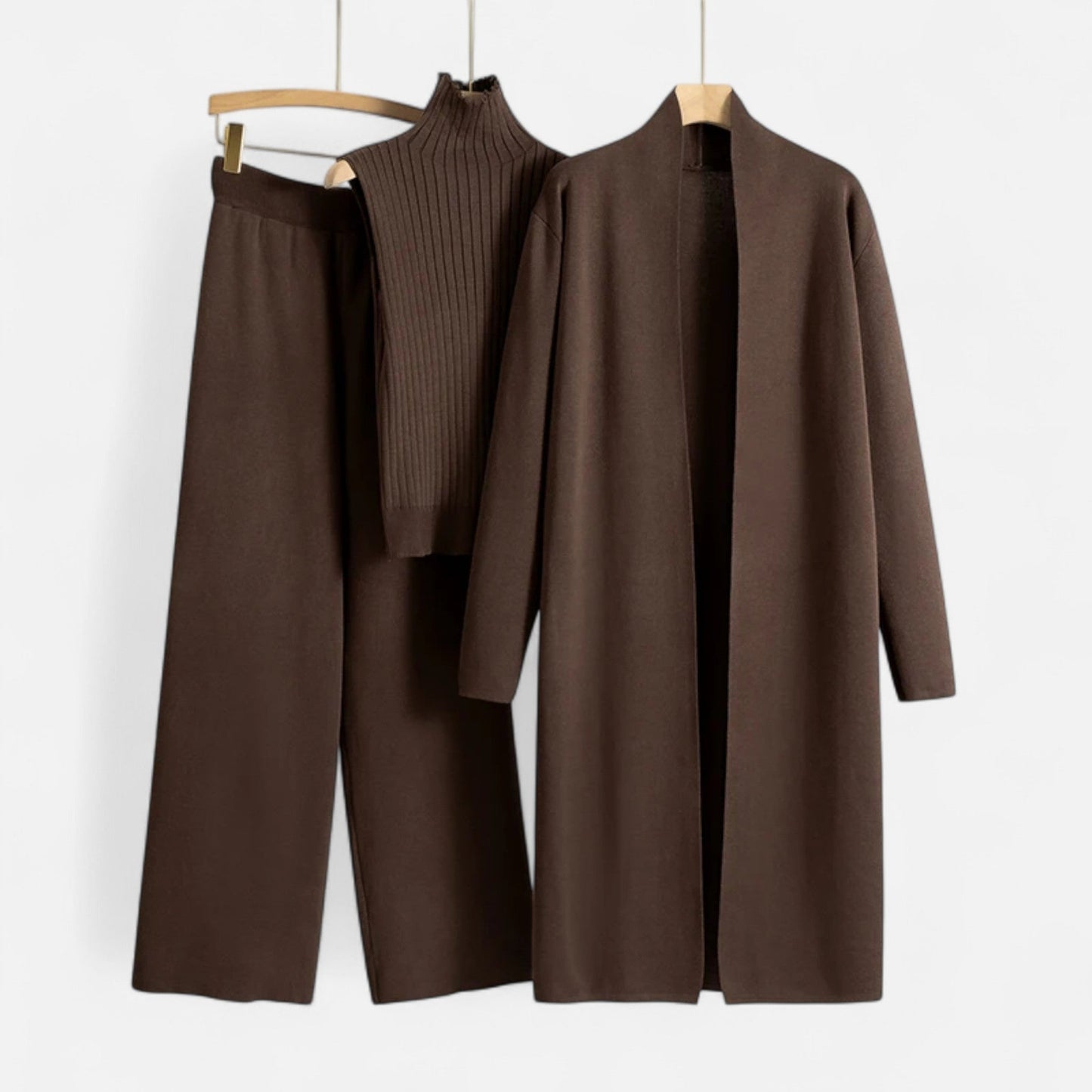 Chic Kvinners Tre-Delt Sett: Uten Ermer Topp, Vide Bukser & Lang Cardigan for Enhver Anledning