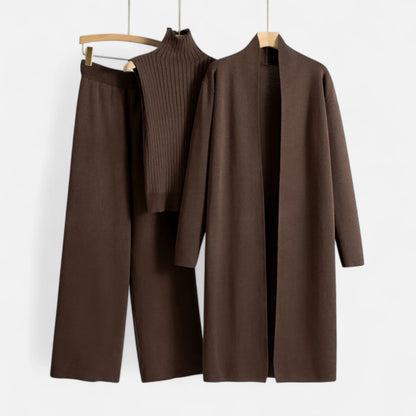 Chic Kvinners Tre-Delt Sett: Uten Ermer Topp, Vide Bukser & Lang Cardigan for Enhver Anledning