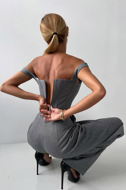 Chic Kvinners Tre-Dels Dress: Blazer, Korsett, Vide Bukser for Stilige Anledninger