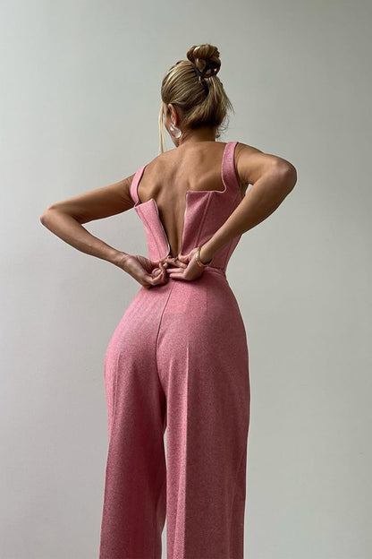 Chic Kvinners Tre-Dels Dress: Blazer, Korsett, Vide Bukser for Stilige Anledninger