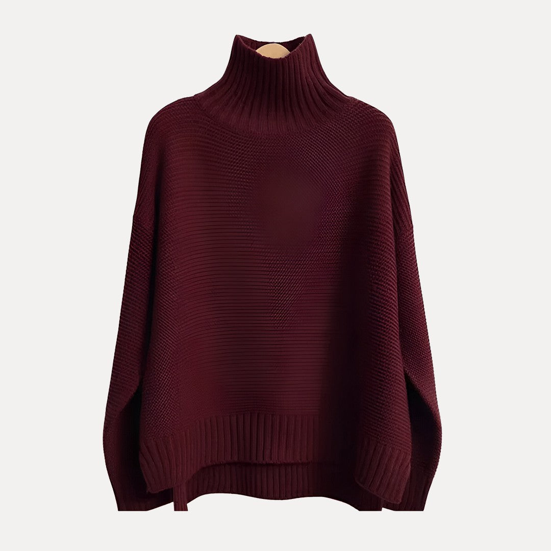 Chic Dame Turtleneck Genser med Sideslitt Hem