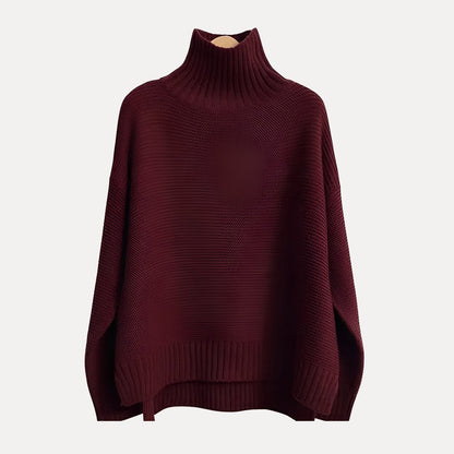 Chic Dame Turtleneck Genser med Sideslitt Hem