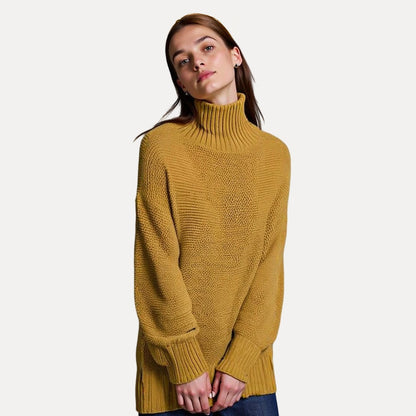 Chic Dame Turtleneck Genser med Sideslitt Hem