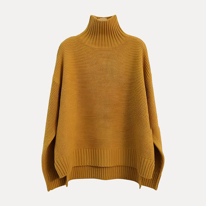 Chic Dame Turtleneck Genser med Sideslitt Hem