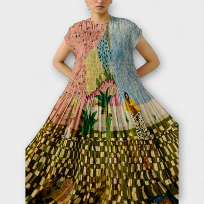 Amara Dyreprint Plisserte Kjole for Stilige Anledninger