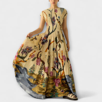 Amara Dyreprint Plisserte Kjole for Stilige Anledninger