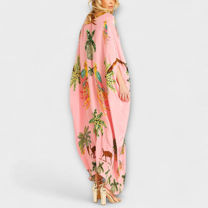 Linda - Chic Asymmetrisk Skulderkjole med Tropisk Kokosnøttdesign