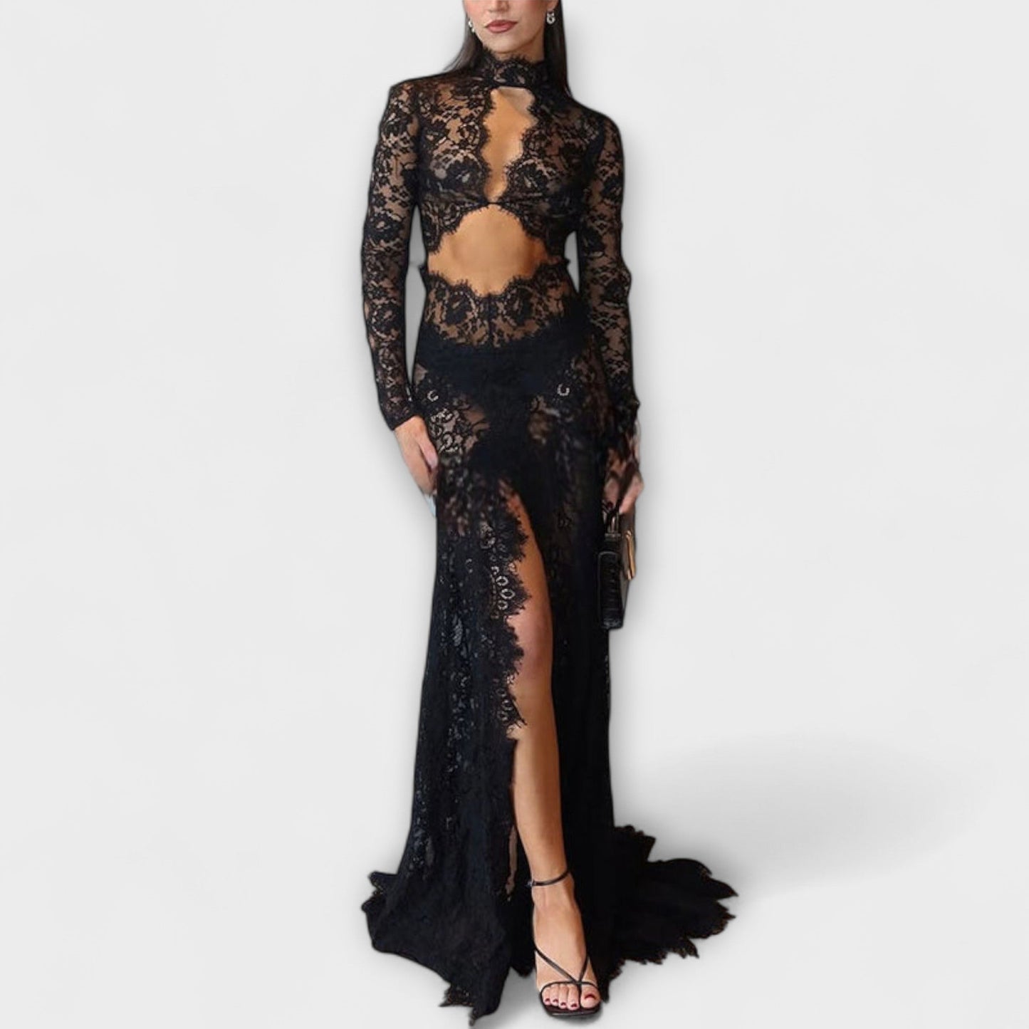 Azalea Midnight Elegance Gjennomsiktig Cutout Maxi Kjole for Spesielle Anledninger