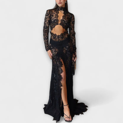 Azalea Midnight Elegance Gjennomsiktig Cutout Maxi Kjole for Spesielle Anledninger