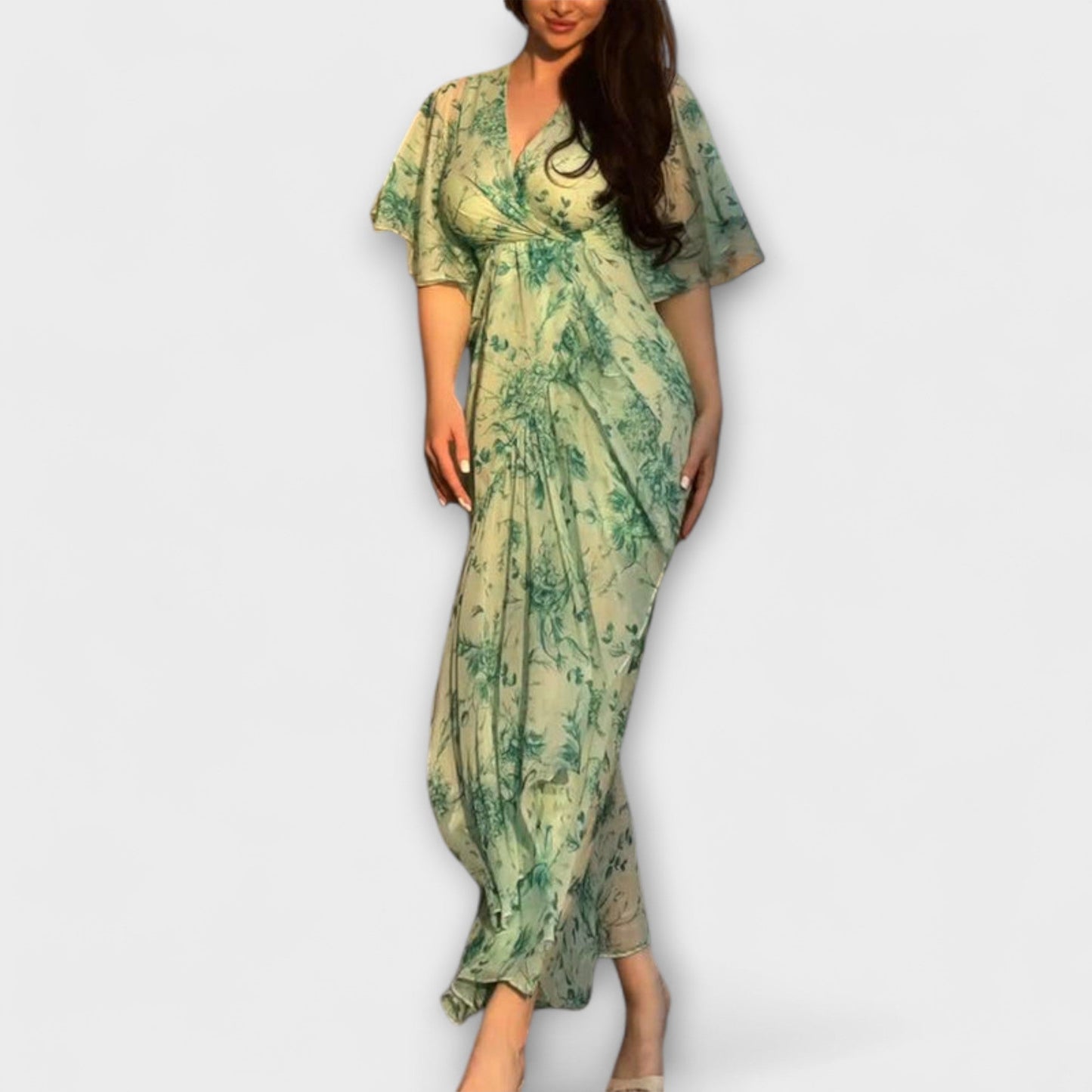 Blomstrete V-hals Kjole for Alle Anledninger