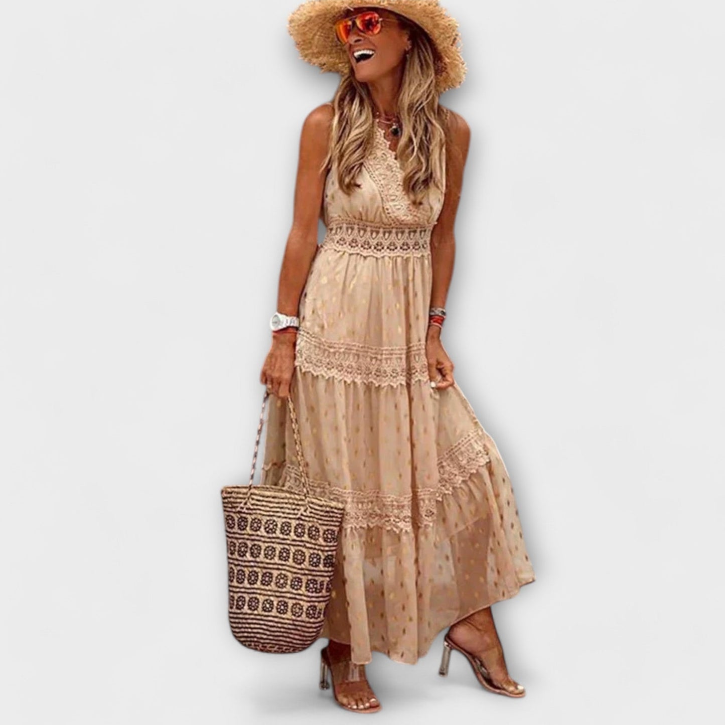 Boho Blonde Maxi Kjole for Festlige Anledninger