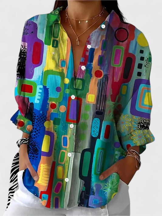 Rose™ | Chic Geometrisk Mønster Bluse for Alle Anledninger